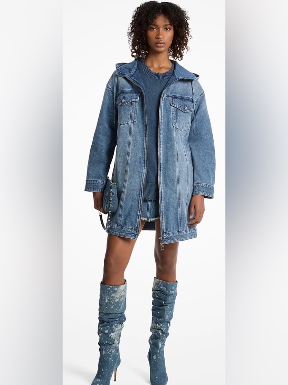 NEVER WORN Michael Kors Medium Blue Long Denim Jacket with Zip